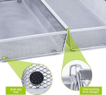 Neudeco Silverware Drawer Organizer,Utensil Organizer for Kitchen Drawer Organizer for Large Utensils with Interlocking Arm, Silverware Storage Cutlery Tray for Knives Fork Spoon (Pack 5, Silver)