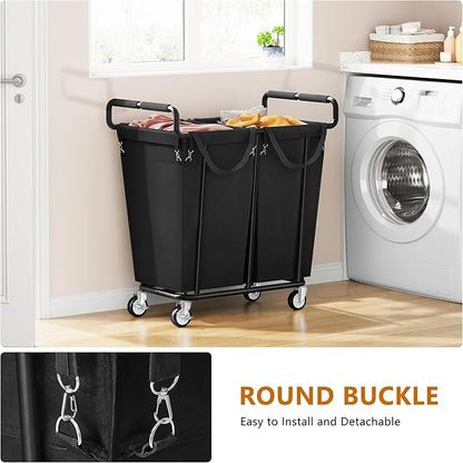 Large Laundry Hamper with Wheels, 2 - Bag 250L Rolling Medium Laundry Basket Sorter Cart, Medium - Sized Laundry Clothes Hamper, Heavy Duty Laundry Basket Organizer for Laundry Room, Bathroom