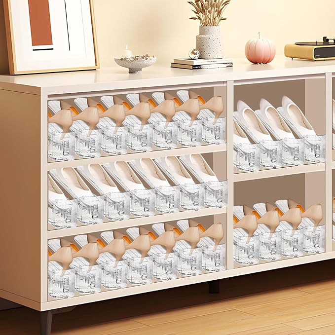 Shoe Slots Organizer,20 PACK Transparent Shoe Stacker Adjustable Shoe Slot Organizer Space Saver Shoe Rack Holder Shoe Storage Organizers for Closet,Transparent