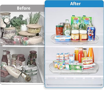 Lazy Susan Turntable for Refrigerator, Square Turntable Organizer for Fridge Cabinet, Pantry, Countertop (15.3" x 11.1" Rectangle 2 Pack - Clear)