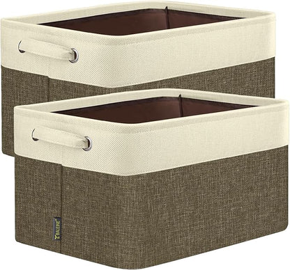 BALEINE 2 Pack Fabric Closet Storage Bins for Shelves, Linen Closet Organizers and Storage, Decorative Baskets for Organizing, Shelf, Clothes, Home, Office (Brown, 14''x10''x8.5'')