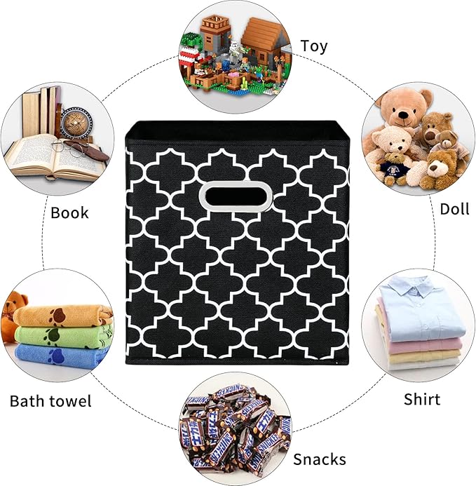 Fabric Cloth Storage Bins,Fabric Cube Organizer with Dual Handles Foldable Cube Storage Baskets for Home Bedroom Storage,Set of 3,(Black light)