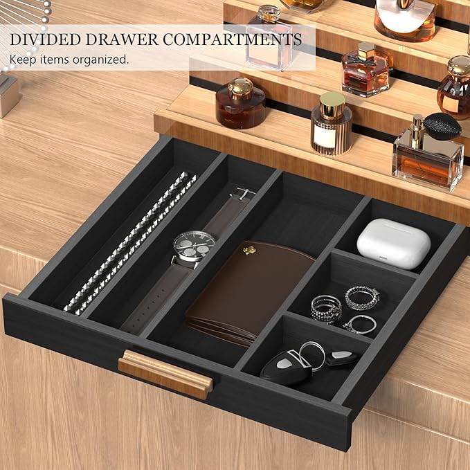 Wooden Cologne Organizer for Men 5 Tier of Perfume Display Holder of Drawer & 2 Hidden Compartments Larger Storage Space Mens Perfume Organizer Shelf Stand,Gift for Man (5T-Black Walnut)