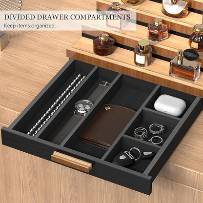Wooden Cologne Organizer for Men 5 Tier of Perfume Display Holder of Drawer & 2 Hidden Compartments Larger Storage Space Mens Perfume Organizer Shelf Stand,Gift for Man (5T-Black Walnut)