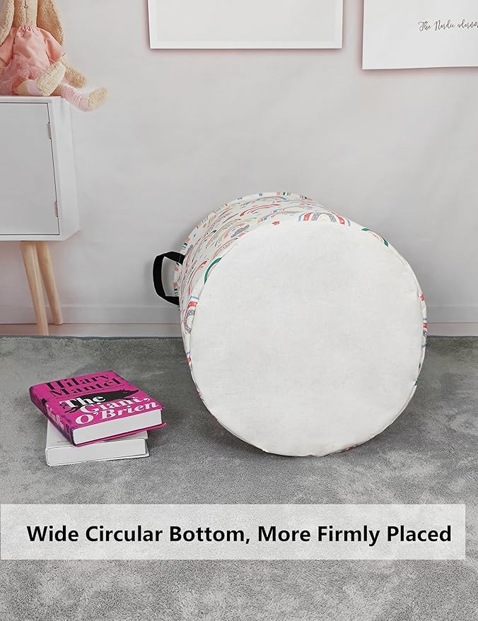 QUEENLALA Large Storage Basket,Laundry Hamper/Bathroom/Home Decor/Collapsible Round Storage Bin,Boys and Girls Hamper/Boxes/Clothing（Round-Rainbow）