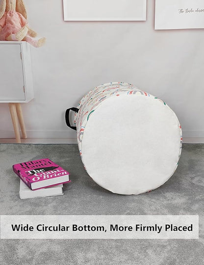 QUEENLALA Large Storage Basket,Laundry Hamper/Bathroom/Home Decor/Collapsible Round Storage Bin,Boys and Girls Hamper/Boxes/Clothing（Round-Rainbow）