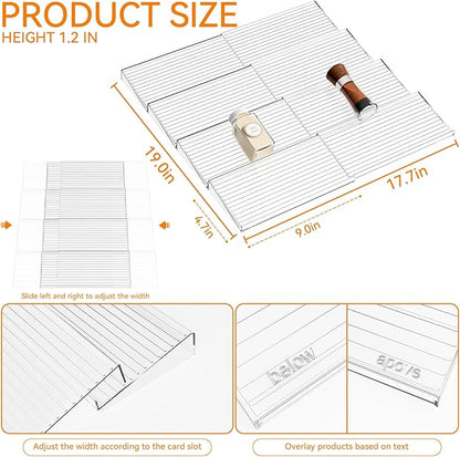 Yieach 8 Pack Adjustable Narrow Spice Rack for Drawer - Expandable From 9" to 17.7" - Acrylic Drawer Seasoning Organizer,Tiered Clear Spice Tray for Spices,Condiment,Nail Polish and Jar Organization