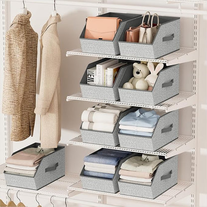 Homsorout Large Closet Storage Cubes - Closet Storage Bins with Dual Handles for Clothes, Towels, Toys, Shelf Organizer Bins for Bedroom, Nursery, Shelves, Small Spaces, Ant Light Gray, 3 Pack