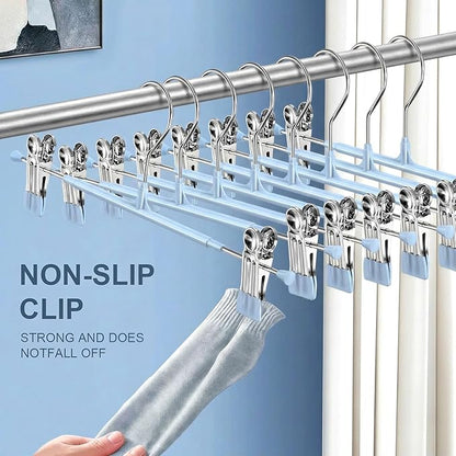 POZEAN Pants Hangers with Clips for Women 30 Pack, 12Inch Adjustable Heavy Duty Skirt Hangers, Space Saving Non-Slip Shorts Jeans Trousers Clothes Hangers, Blue