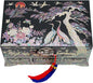 February Mountain Lockable Korean Mother-of-Pearl Jewelry Box - Najeon Chilgi Lacquerware with Crane and Floral Design, Vibrant Black Finish, Handmade (Black)
