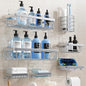 Shower Caddy 7 Pack, Adhesive Bathroom Shower Organizer for Bathroom Storage, No Drilling Large Capacity Rustproof Stainless Steel Shower Shelves Rack for Bath, Silver