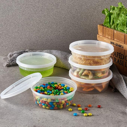 Jaluxing 8 oz. Plastic Deli Containers With Lids, 48 Sets - Leakproof, Stackable, BPA Free, Microwavable, Freezer Safe (Formerly FULING)