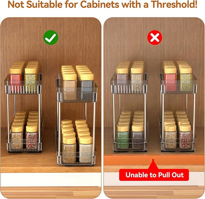 DABIGE 3 Pack Pull Out Spice Rack Organizer for Cabinet, 2 Tier Slide Out Spice Racks Organizer, Spice Cabinet Organizers, Cabinet Size Need:12'' High x 11'' Deep x 5'' Wide, Clear Acrylic