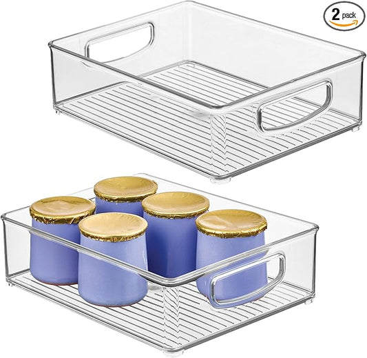 iDesign Plastic Stackable Pantry Bin - Organizer Bin with Handles for Cabinets or Fridge - Set of 2 - Clear
