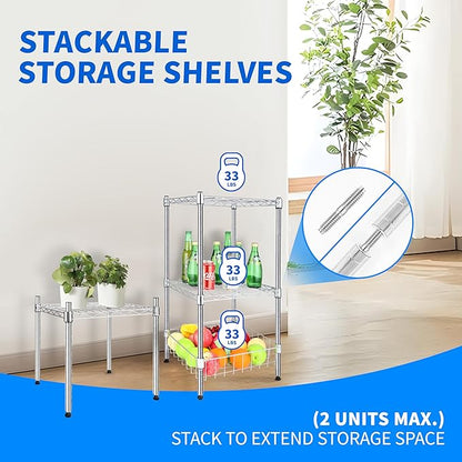 YSSOA Heavy Duty 1-Tier Shelving Unit, 15" W x 13.8" D x 15" H Wire Metal Stackable Storage, Chrome, 2 Pack