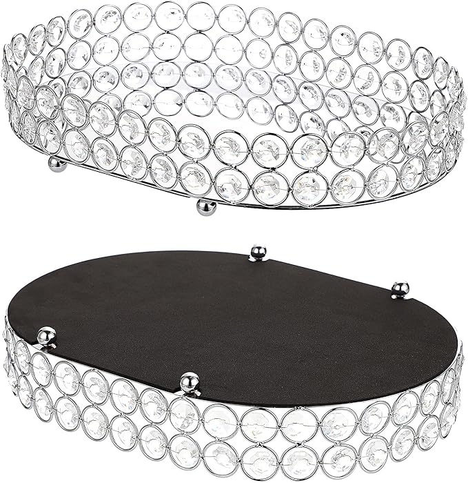 Hipiwe Crystal Vanity Tray Mirrored Dresser Perfume Trays for Makeup Tray Cosmetic Skin Care Storage, Jewelry Trinket Organizer Tray for Bathroom Countertop Home Decor (Medium, Silver)