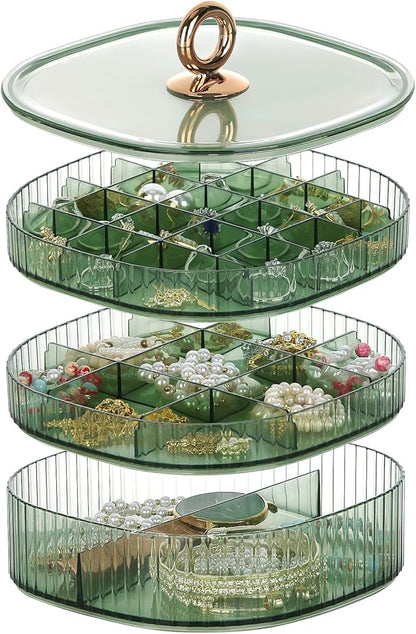 LETURE 3-Layer Acrylic Jewelry Organizer Box for Stud Earrings, Rings, Necklaces, Bracelets, Claw Clip Organizer, Small Bead Storage Containers for Crafts (Green)