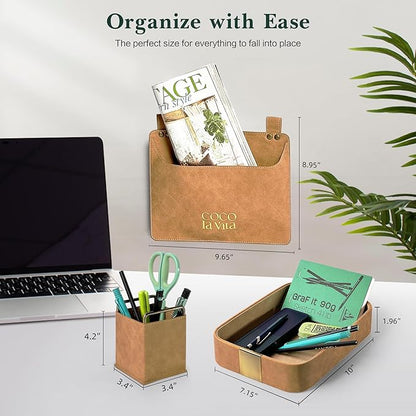 Luxury PU Leather Tray, Stylish and Durable Catch-All Organizer for Desk, Vanity, Nightstand, and Kitchen. Decorative, Non-Slip, Perfect for Jewelry Watch Keys Wallet Coins Cell Phones