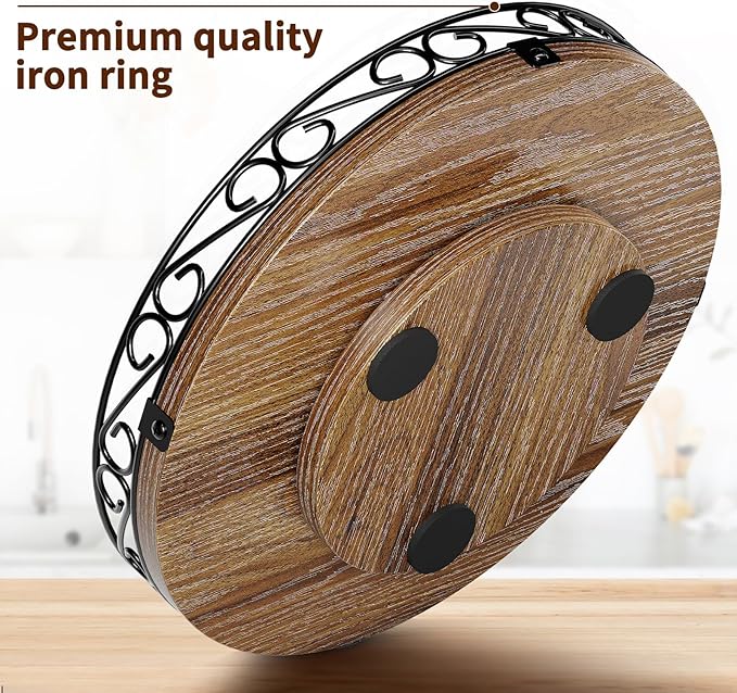 10" Lazy Susan Turntable Organizer for Table Top, Round Wooden Lazy Susan for Cabinet, Farmhouse Decorative Tray for Coffee Table, Kitchen Organizer Countertop, Center Piece Decor, Rustic Brown