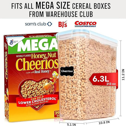 Shazo 2 Pack (6.3L / 213OZ) EXTRA Large Airtight Food Storage Cereal Containers for Bulk Food Storage BPA-Free Plastic Container, Pantry Organization and Canister for Rice, Pasta, Sugar & Flour