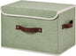 Storage Bins Box with Lids Decorative Cotton Linen Fabric Baskets Cubes with Handles PP Plastic Board Foldable Washable Lidded Clothing Shelf Closet Organizer Container (Light Green, Large)