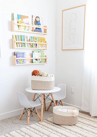 Brown Cotton Rope Baskets for Shelves, Set of 3-15"×10"×9½" - Woven Storage Baskets for Organizing - Closet, Nursery, Bedroom, Playroom - Toys, Books, Towels, Clothes