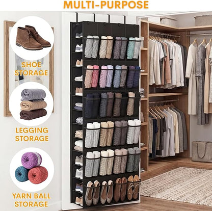 Ofiray-home Over The Door Shoe Organizer, 50 Large Pockets Double-Sided Shoe Organizer for Closet Door, Hanging Shoe Storage Up to 50 Pairs, Mesh Front Pockets & Side Storage for Sneakers, Heels,Black