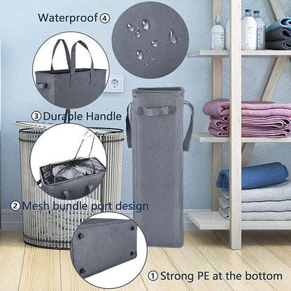 Odonata Slim Laundry Hamper Handles Collapsible Laundry Basket Thin Dirty Clothes Basket Narrow Laundry Bag Foldable Dirty Hamper 45L (Dark Grey)