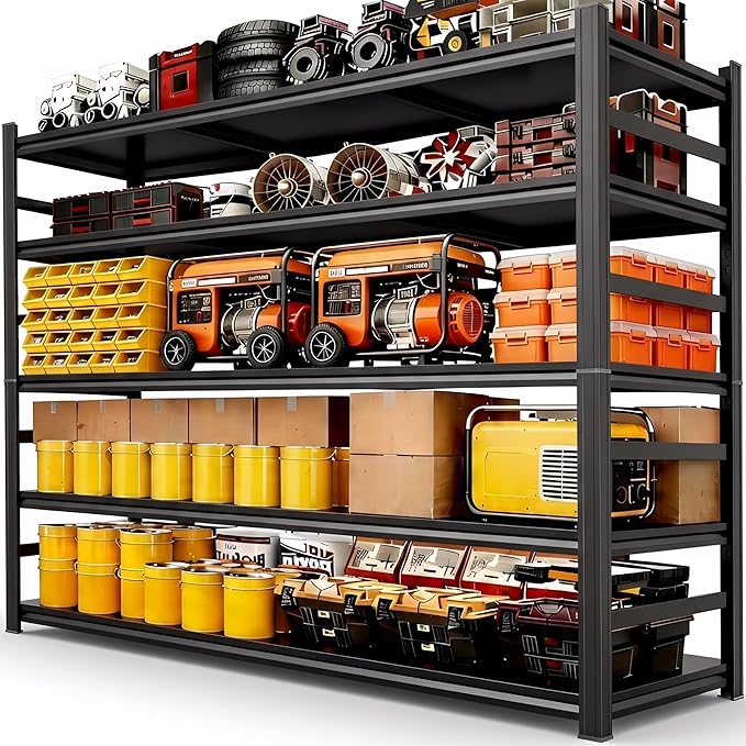 48''W Garage Shelving,3300LBS Heavy Duty Garage Shelving,73.2"H Industrial Shelving,Adjustable Storage Shelf Unit with Double Layer Posts for Garage,Basement,Warehouse,Commercial,Black 5 Tier