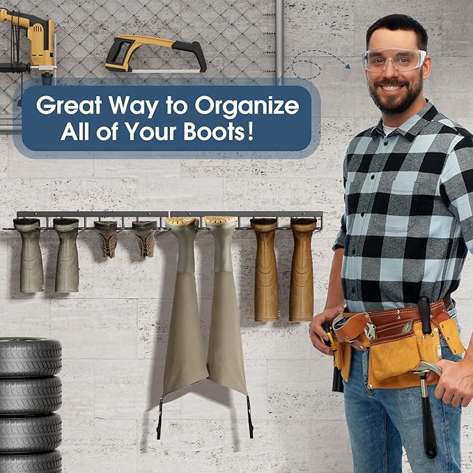zacurter Boot Rack, Wader Hangers for Boot, Metal Wall Mounted Shoe Rack, 4 Pair Boot Organizer Rack for Tall Boots and Cowboy Boot, Boot Trays for Entryway,Garage (2 Pack), black