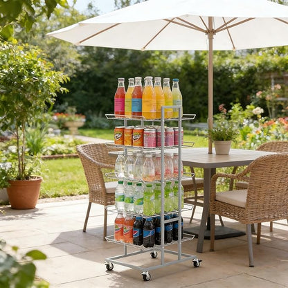 Water Bottle Organizer 5 Tier Water Bottle Holder Freestanding Storage Rack with Wheels Soda Can Organizer Shelf Stand for Floor Pantry Kitchen Classroom Food Storage, Black