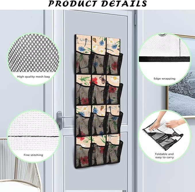 Butterfly Floral 12-Pocket Sports Gear Organizer, Ventilated Mesh for Shoes, Water Bottles, Towels, Gym & Locker Room Storage