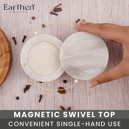 Marble Salt Cellar with Lid 3" Inch Salt Holder White Mini Salt Container with Magnetic Lock for Kitchen Counter, Salt & Spice Storage, Seasoning Jars for Table, 2.5 OZ Capacity