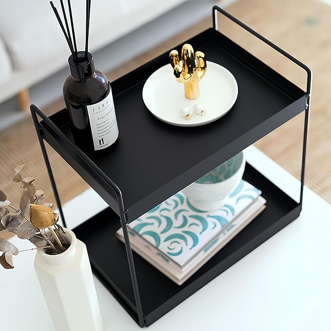 2 Tier Bathroom Counter Organizer, Standing Vanity Organizer Shelf for Bathroom Storage Organization, Countertop Skincare Makeup Organizers Holder, Black