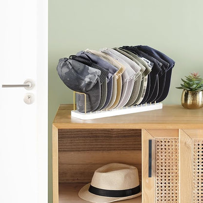 Mkono Hat Organizer for Baseball Caps, Hat Holder for 15 Baseball Caps, Tabletop Hat Rack Stand Storage Display Cap Organizer for Desk Closet Shelf Dresser (White, Medium)