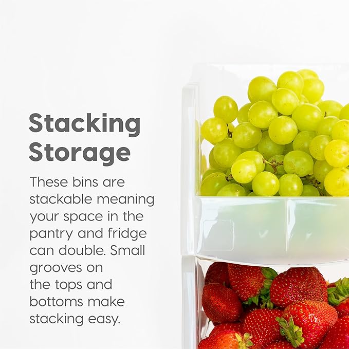 IRIS USA Clear Plastic Stackable Storage Bins, Large- 4 Pack, Open Front Fridge Pantry Kitchen Closet Cabinet Bathroom Organizer Basket for Organizing Snack, Cans, Office Supplies, and Coffee Pods