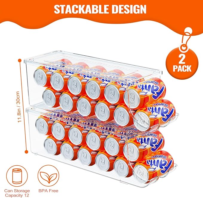 SCAVATA 2 Pack Soda Can Organizer & 2 Pack Skinny Can Organizer for Refrigerator