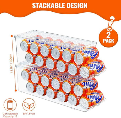 SCAVATA 2 Pack Soda Can Organizer & 2 Pack Skinny Can Organizer for Refrigerator