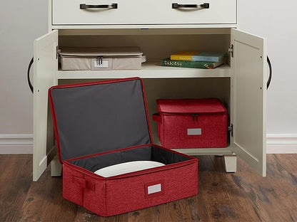 Covermates Platter Serveware Storage Box - Durable Polyester, Dual Zippers, Carrying Handles, ID Window, Kitchen Storage, Red Heather