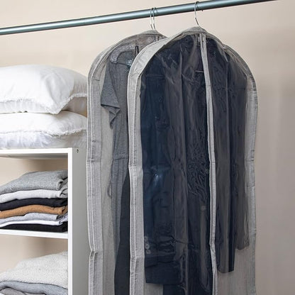 Household Essentials Hanging Zippered Garment Storage Bag with Clear Vision Front, Silver, Set of 2