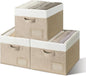 GRANNY SAYS Closet Storage Bins, Large Fabric Storage Bins, Collapsible Clothing Storage and Organization, Decorative Storage Bins, Khaki&Ivory, Large, 3-Pack
