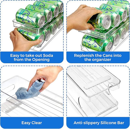 2 Pack Rolling Soda Can Organizer for Refrigerator Can Dispenser for Fridge Beer Soda Seltzer Pop Can Soda Organizer for Fridge 10 Standard Size 11.15oz 12oz 330ML 355ML Cans Holder Storage