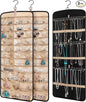 3 Pack Hanging Jewelry Organizer Storage with 39 Pockets, 30 Necklace Hooks Double Sided Wall Mount Earring Holder Organizer Bracelet Necklace Jewelry Display Hanger for Closet Door (Black)