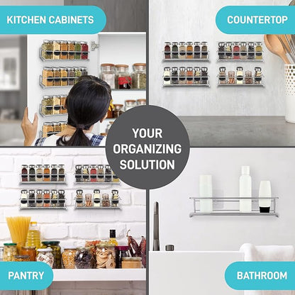 Ultimate Hostess Spice Rack Wall Mounted 4 Tier – Space-Saving Kitchen Spice Organizer for Seasonings – Screw or Adhesive Hanging – Wall Mount Hanging Spice Rack for Wall, Cabinet, Pantry Door