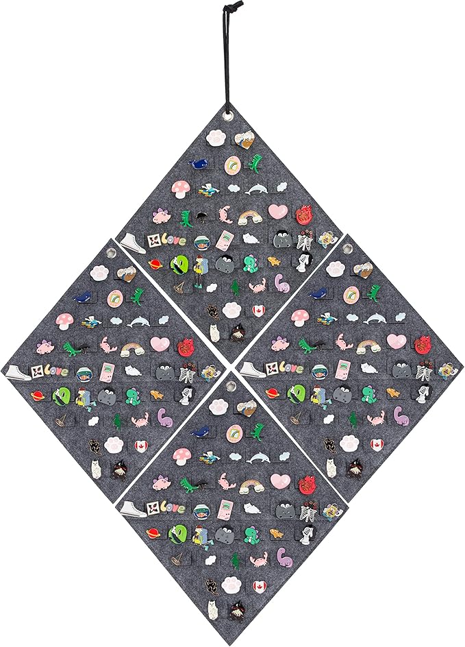 PACMAXI 4 Pieces Hanging Brooch Pin Storage Organizer, Wall Display Banners for Enamel Pins, Buttons and Label Collections, Hold Up to 172 Pins.(Bag Only) (4 Pieces-Grey)
