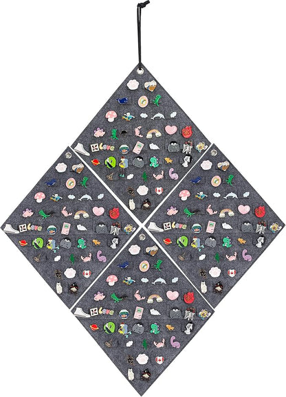 PACMAXI 4 Pieces Hanging Brooch Pin Storage Organizer, Wall Display Banners for Enamel Pins, Buttons and Label Collections, Hold Up to 172 Pins.(Bag Only) (4 Pieces-Grey)
