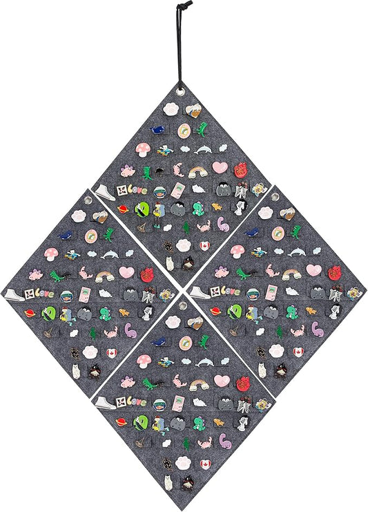 PACMAXI 4 Pieces Hanging Brooch Pin Storage Organizer, Wall Display Banners for Enamel Pins, Buttons and Label Collections, Hold Up to 172 Pins.(Bag Only) (4 Pieces-Grey)