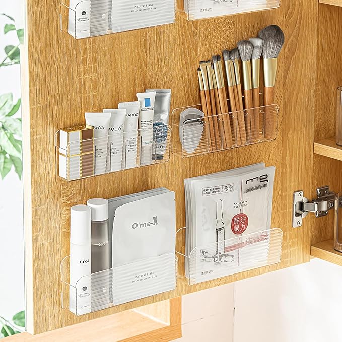 3 Pcs Wall-Mounted Makeup Organizer Set, Makeup Holder for Lipstick, Pencils, Brush, Lip Liner, Cabinet Storage for Mirror, Door, Bathroom, Vanity