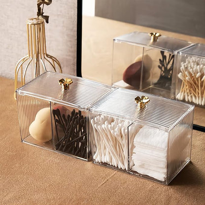 DASITON Acrylic Qtip Holder, Bathroom Jars With Lids Set, Apothecary Jar Dispenser For Cotton Ball, Swab, Round Pads, Floss