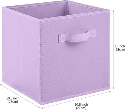 Stero Fabric Storage Bins 6 Pack Fun Colored Durable Storage Cubes with Fabric Handles Foldable Cube Baskets for Home, Kids Room, Closet and Toys Organization Purple, Pink, peachpuff